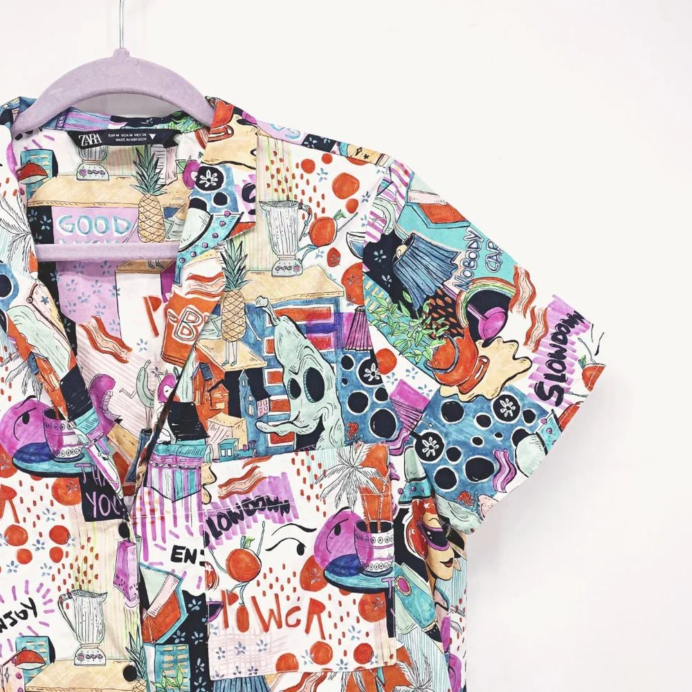 Zara Cartoon Button Up Shirtdress